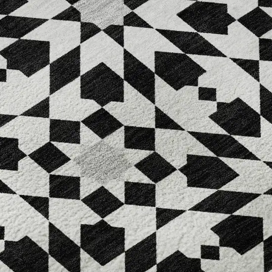 Black And Silver Geometric Washable Area Rug With UV Protection Photo 9