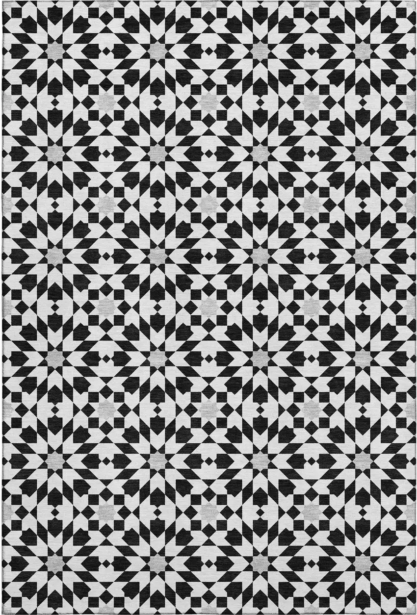 Black And Silver Geometric Washable Area Rug With UV Protection Photo 7