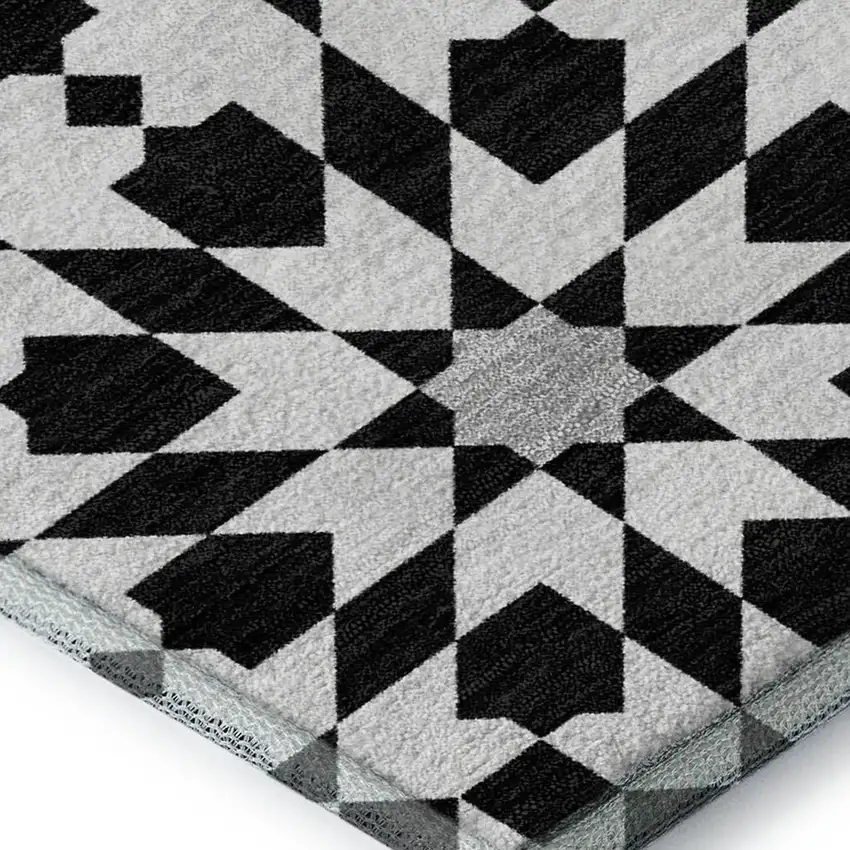 Black And Silver Geometric Washable Area Rug With UV Protection Photo 3