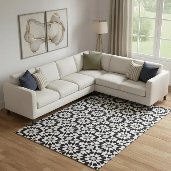 Black And Silver Geometric Washable Area Rug With UV Protection Photo 1