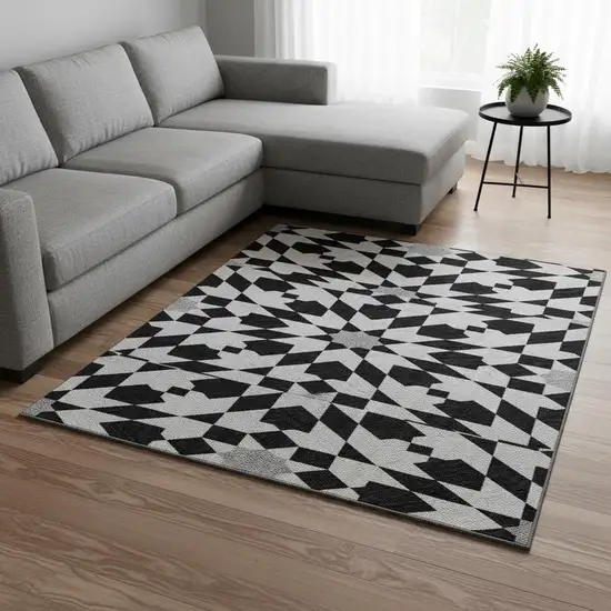 Black And Silver Geometric Washable Area Rug With UV Protection Photo 2