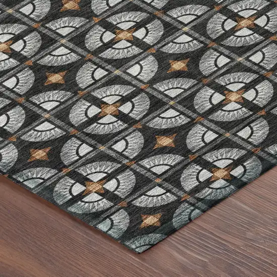 Black And Silver Geometric Washable Indoor Outdoor Area Rug Photo 5