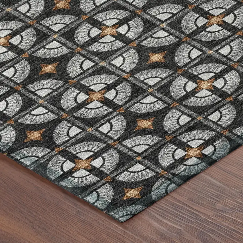 Black And Silver Geometric Washable Indoor Outdoor Area Rug Photo 5