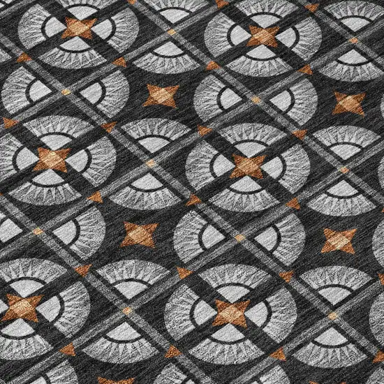 Black And Silver Geometric Washable Indoor Outdoor Area Rug Photo 6