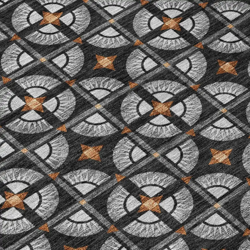 Black And Silver Geometric Washable Indoor Outdoor Area Rug Photo 6