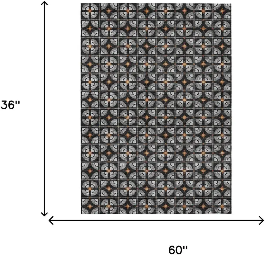 Black And Silver Geometric Washable Indoor Outdoor Area Rug Photo 7