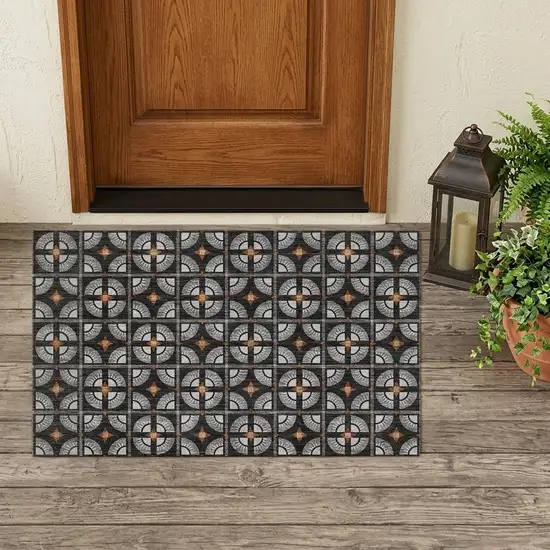 Black And Silver Geometric Washable Indoor Outdoor Area Rug Photo 1