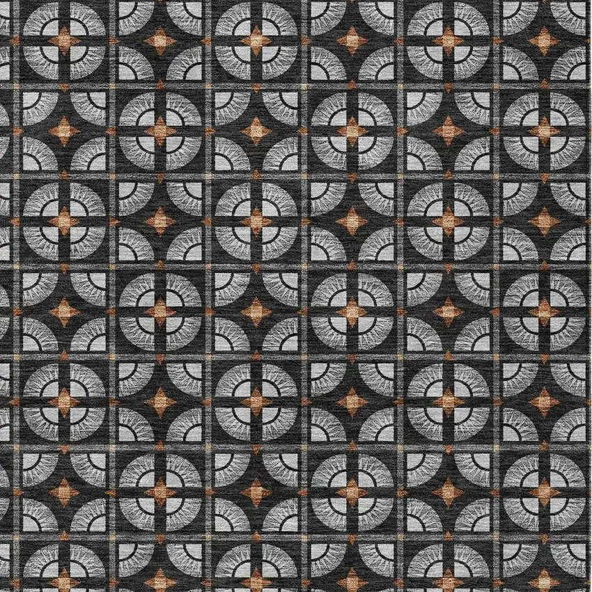Black And Silver Geometric Washable Indoor Outdoor Area Rug Photo 3