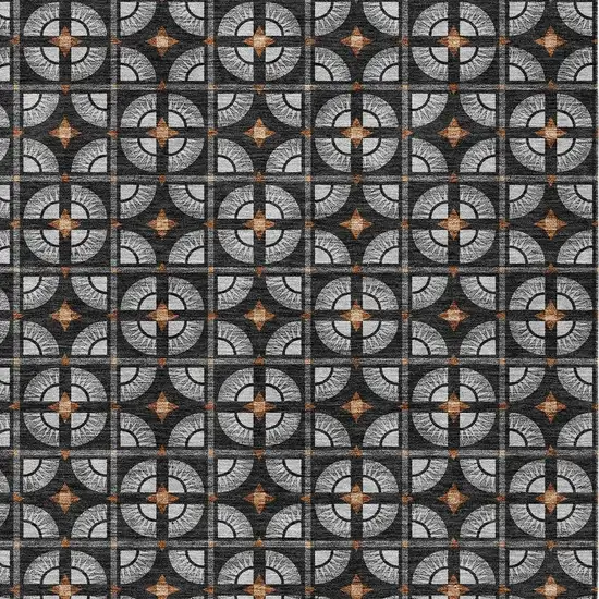 Black And Silver Geometric Washable Indoor Outdoor Area Rug Photo 3
