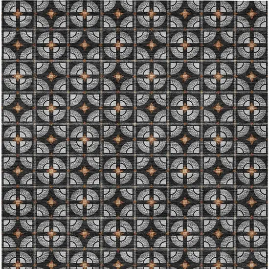 Black And Silver Geometric Washable Indoor Outdoor Area Rug Photo 4