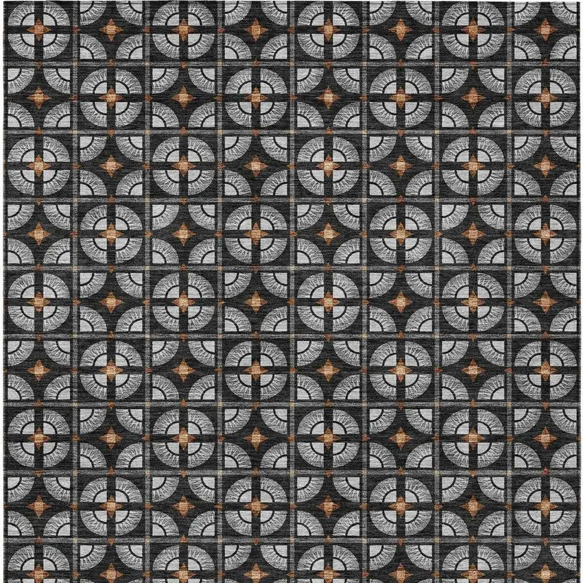 Black And Silver Geometric Washable Indoor Outdoor Area Rug Photo 4