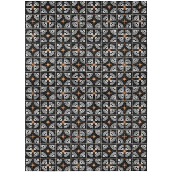 Black And Silver Geometric Washable Indoor Outdoor Area Rug Photo 2