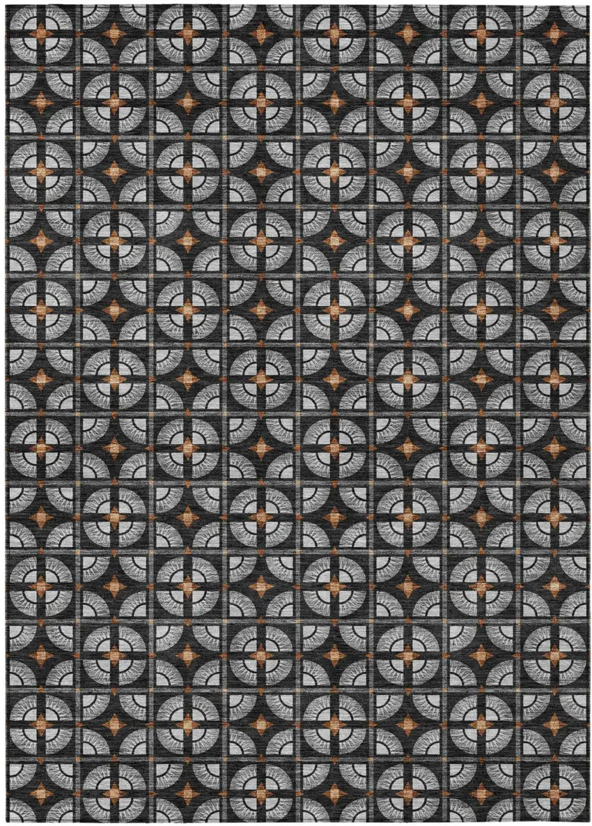 Black And Silver Geometric Washable Indoor Outdoor Area Rug Photo 2