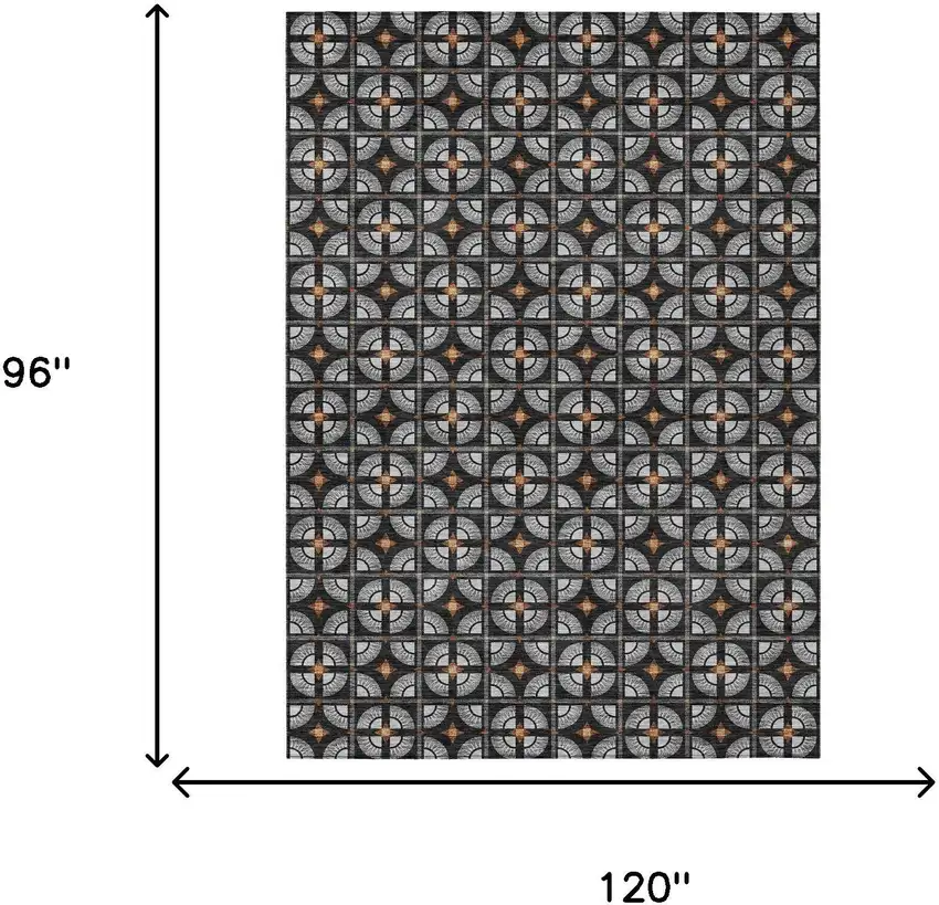 Black And Silver Geometric Washable Indoor Outdoor Area Rug Photo 7