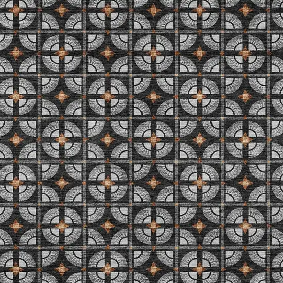 Black And Silver Geometric Washable Indoor Outdoor Area Rug Photo 3