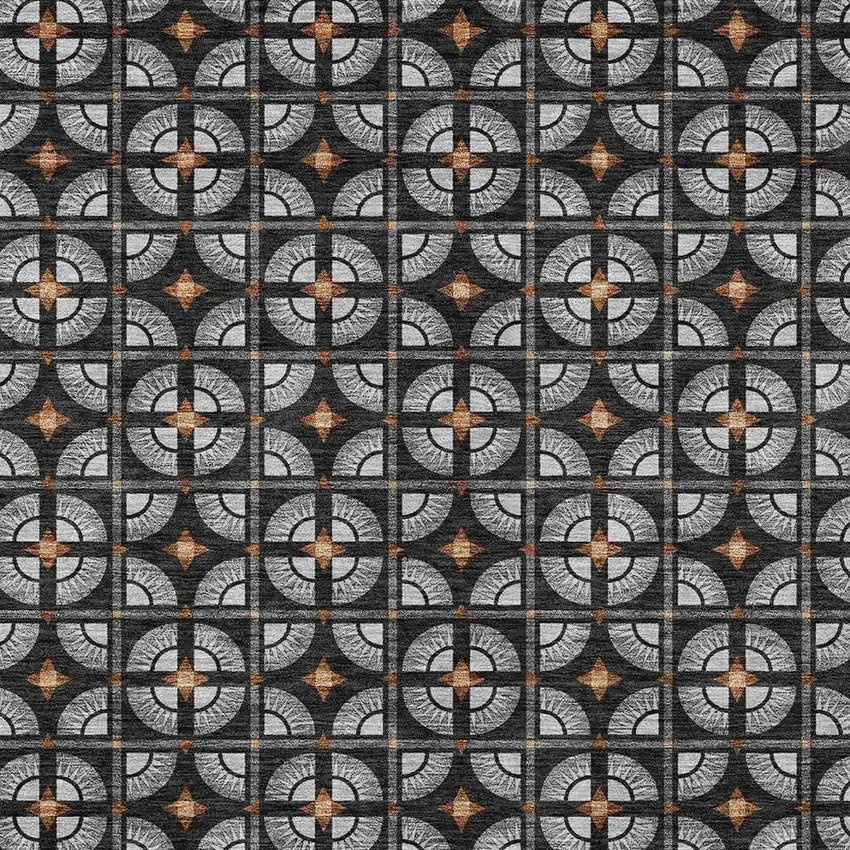 Black And Silver Geometric Washable Indoor Outdoor Area Rug Photo 3