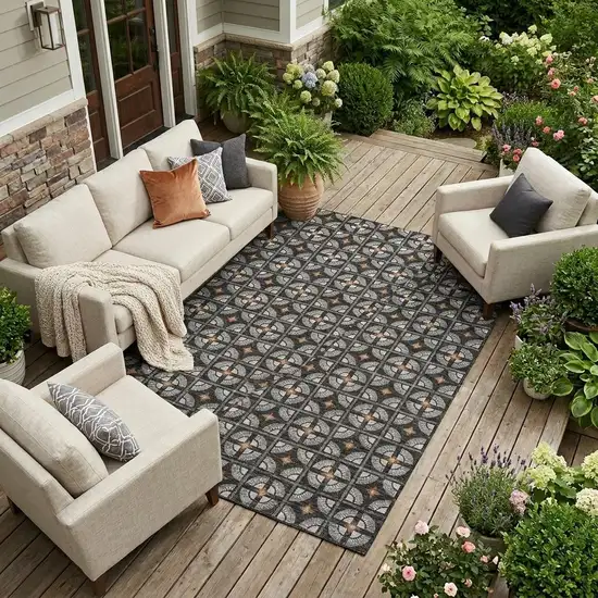 Black And Silver Geometric Washable Indoor Outdoor Area Rug Photo 1