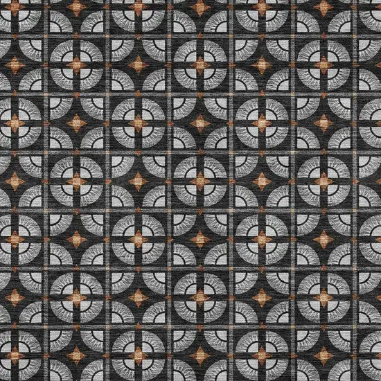 Black And Silver Geometric Washable Indoor Outdoor Area Rug Photo 3