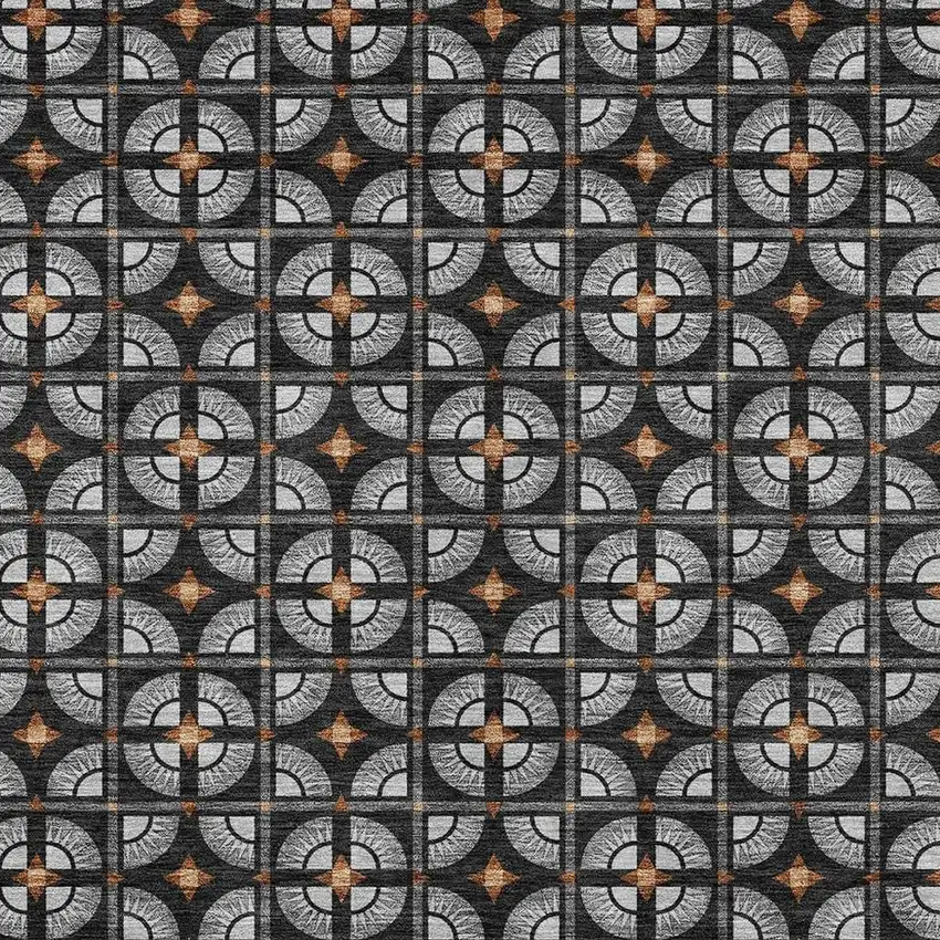 Black And Silver Geometric Washable Indoor Outdoor Area Rug Photo 3
