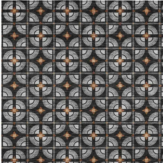 Black And Silver Geometric Washable Indoor Outdoor Area Rug Photo 3