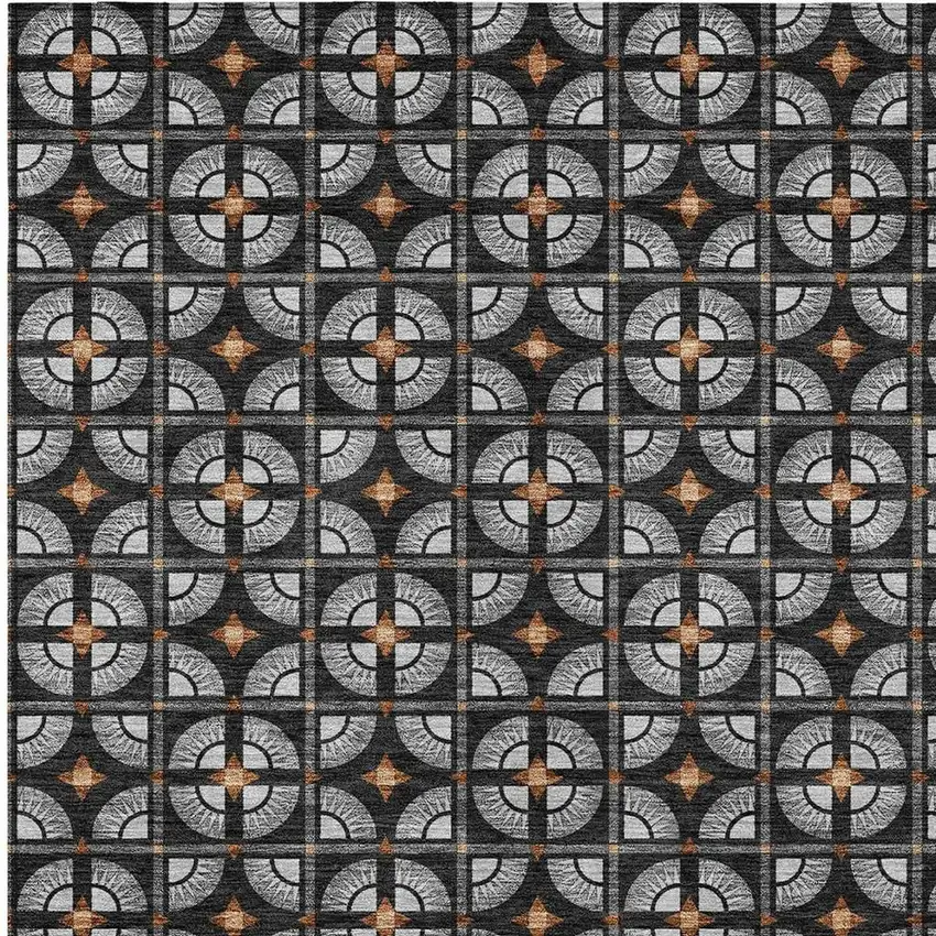 Black And Silver Geometric Washable Indoor Outdoor Area Rug Photo 3