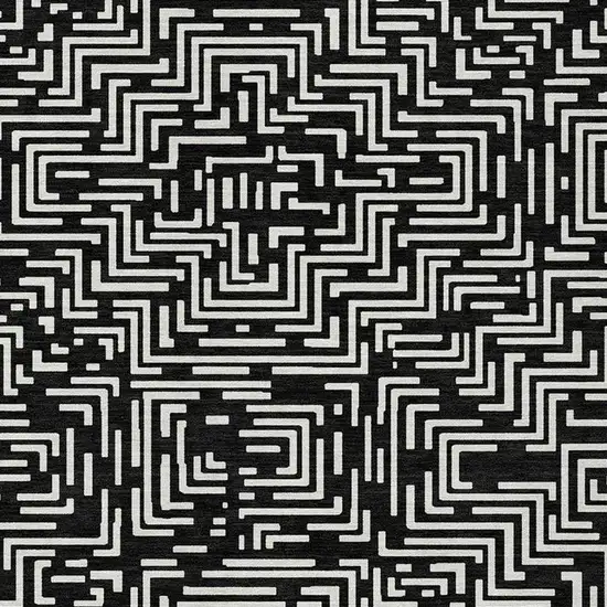 Black And Silver Geometric Washable Indoor Outdoor Area Rug Photo 3