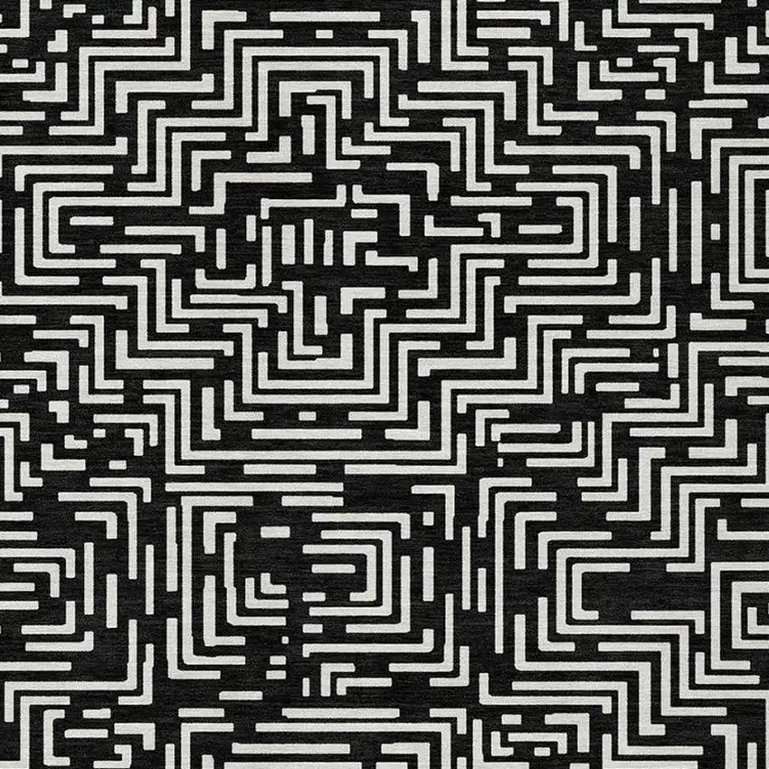 Black And Silver Geometric Washable Indoor Outdoor Area Rug Photo 3