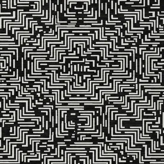 Black And Silver Geometric Washable Indoor Outdoor Area Rug Photo 2
