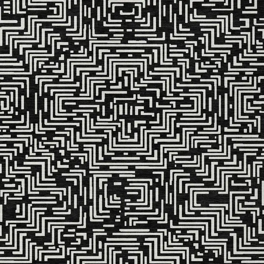 Black And Silver Geometric Washable Indoor Outdoor Area Rug Photo 2