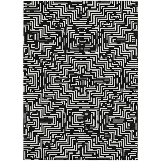 Black And Silver Geometric Washable Indoor Outdoor Area Rug Photo 5