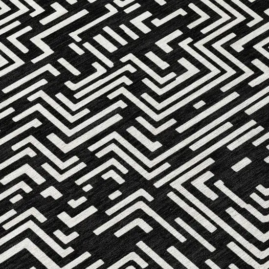 Black And Silver Geometric Washable Indoor Outdoor Area Rug Photo 7