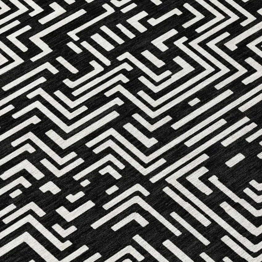 Black And Silver Geometric Washable Indoor Outdoor Area Rug Photo 7