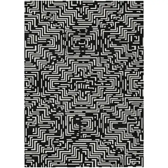 Black And Silver Geometric Washable Indoor Outdoor Area Rug Photo 4