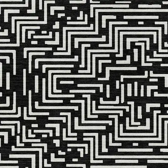 Black And Silver Geometric Washable Indoor Outdoor Area Rug Photo 3