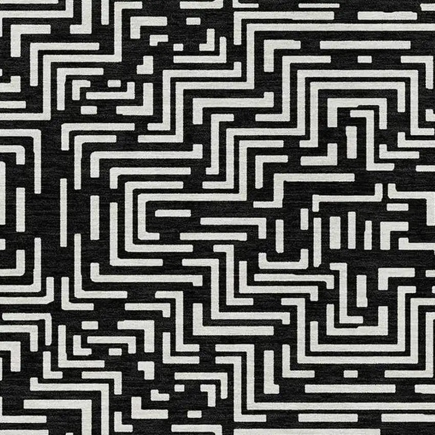 Black And Silver Geometric Washable Indoor Outdoor Area Rug Photo 3