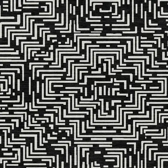 Black And Silver Geometric Washable Indoor Outdoor Area Rug Photo 2
