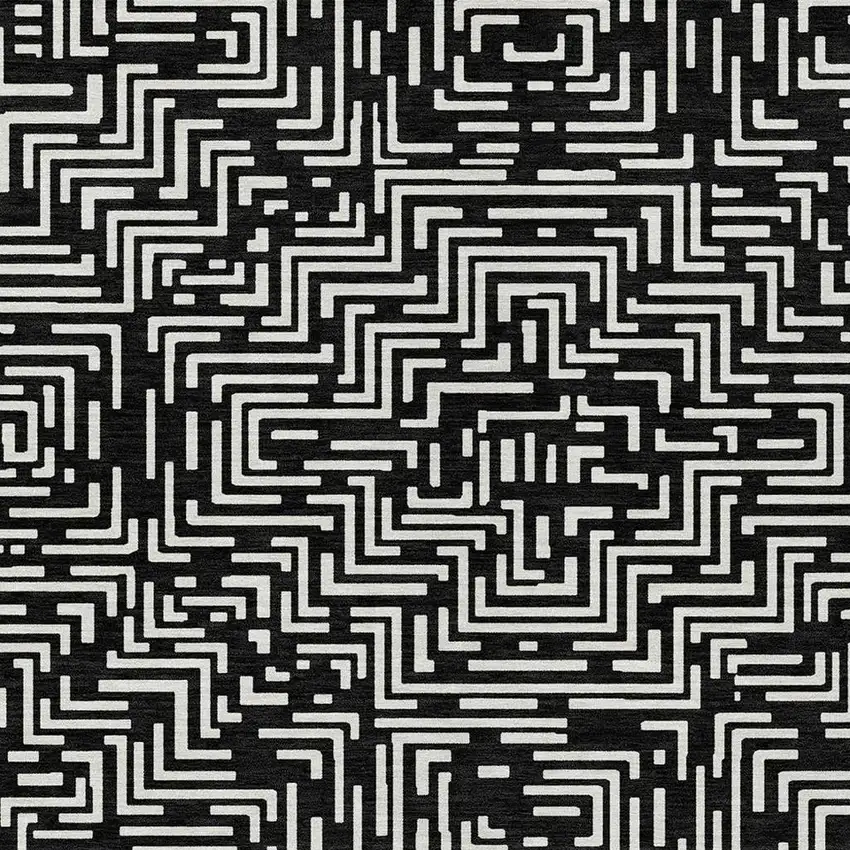 Black And Silver Geometric Washable Indoor Outdoor Area Rug Photo 2