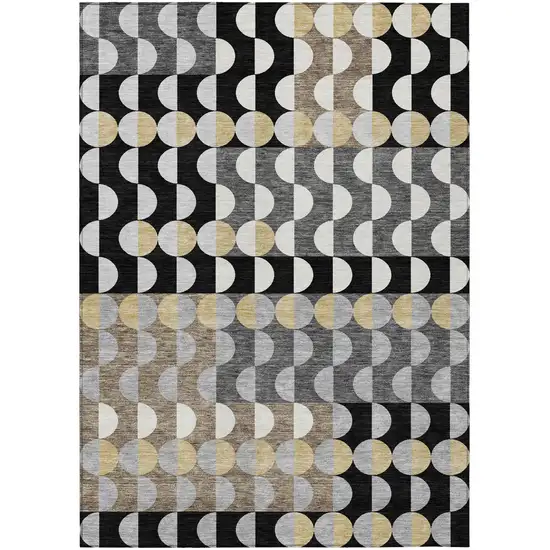 Black And Silver Geometric Washable Indoor Outdoor Area Rug Photo 2