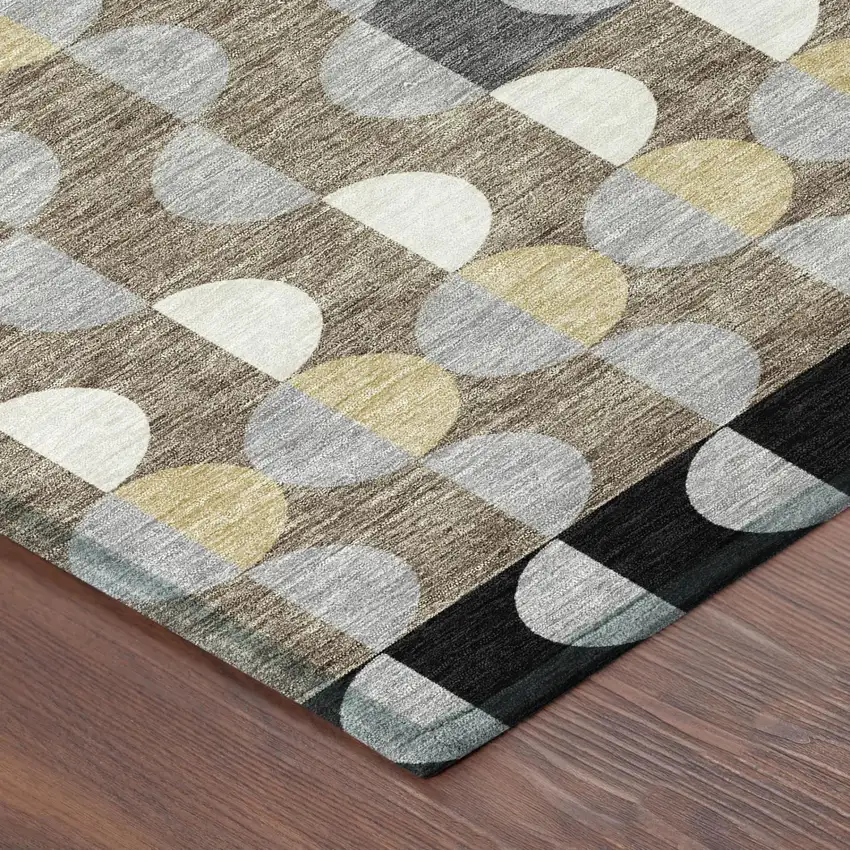 Black And Silver Geometric Washable Indoor Outdoor Area Rug Photo 3
