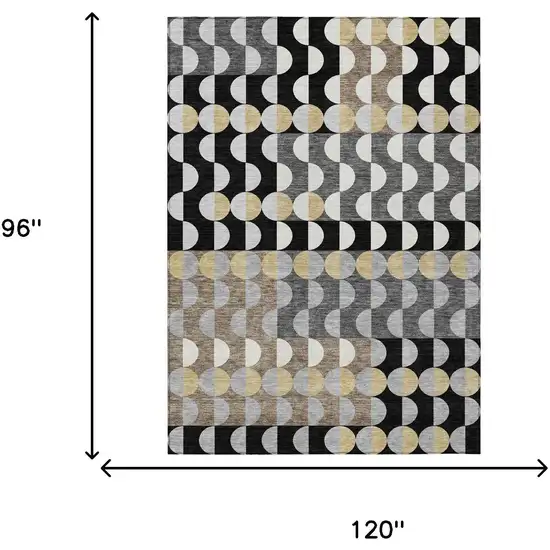 Black And Silver Geometric Washable Indoor Outdoor Area Rug Photo 5