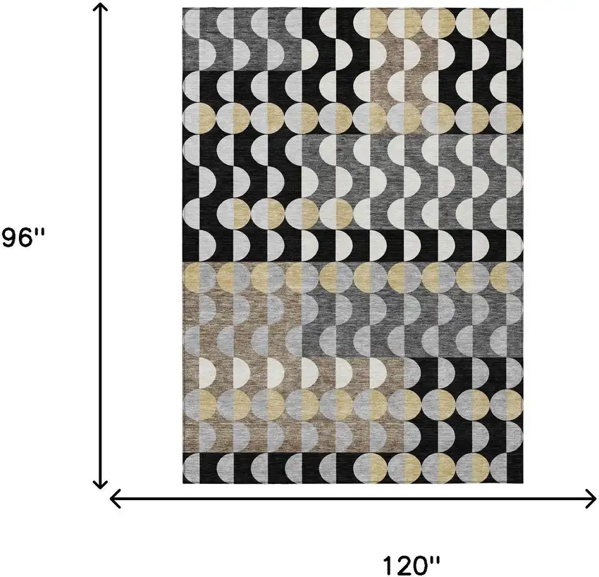 Black And Silver Geometric Washable Indoor Outdoor Area Rug Photo 5