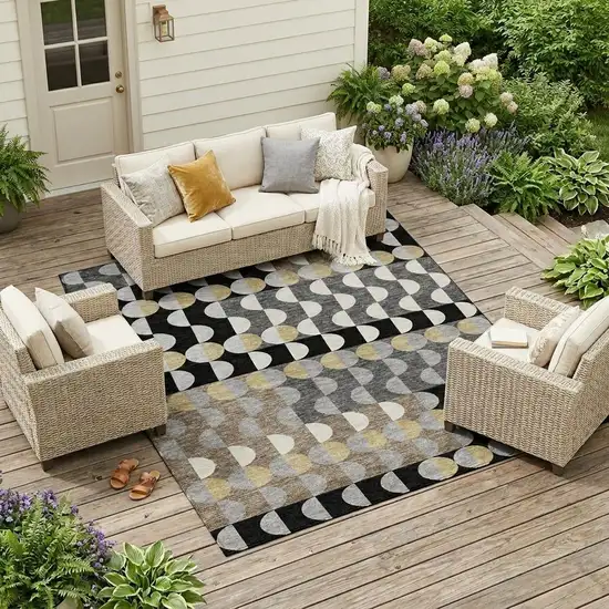 Black And Silver Geometric Washable Indoor Outdoor Area Rug Photo 1