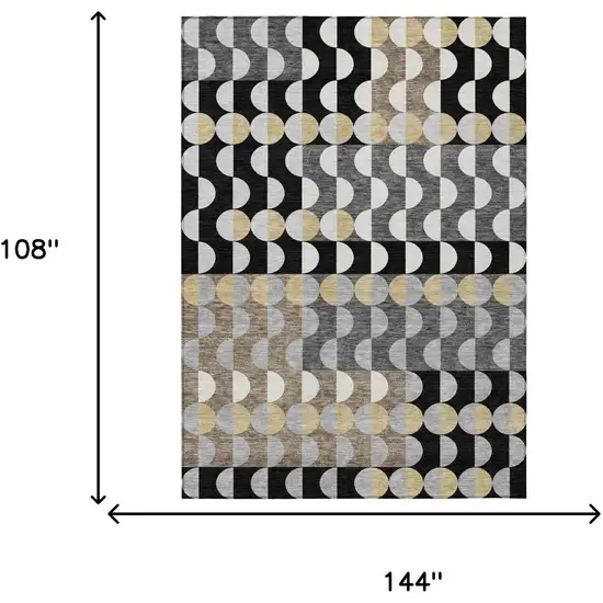 Black And Silver Geometric Washable Indoor Outdoor Area Rug Photo 5