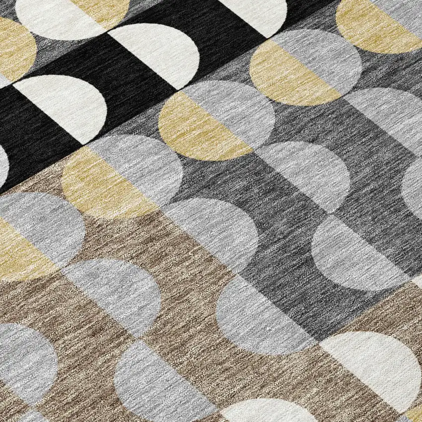 Black And Silver Geometric Washable Indoor Outdoor Area Rug Photo 4