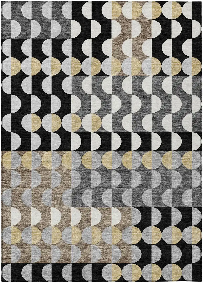 Black And Silver Geometric Washable Indoor Outdoor Area Rug Photo 2