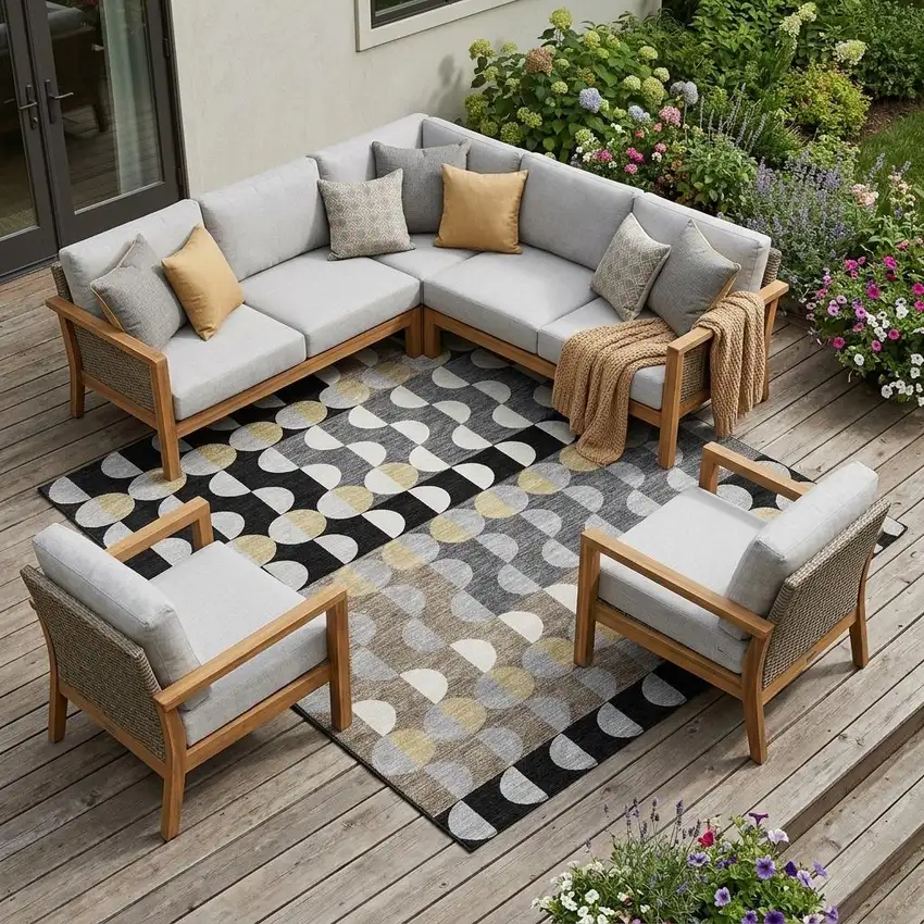 Black And Silver Geometric Washable Indoor Outdoor Area Rug Photo 1