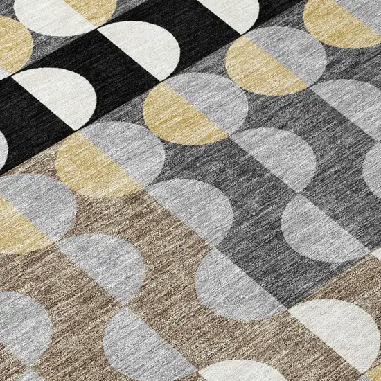 Black And Silver Geometric Washable Indoor Outdoor Area Rug Photo 4