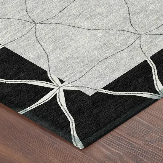 Black And Silver Geometric Washable Indoor Outdoor Area Rug Photo 3