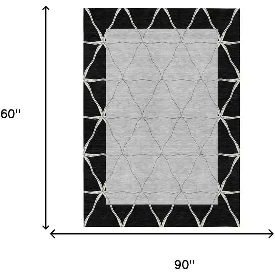 Black And Silver Geometric Washable Indoor Outdoor Area Rug Photo 5