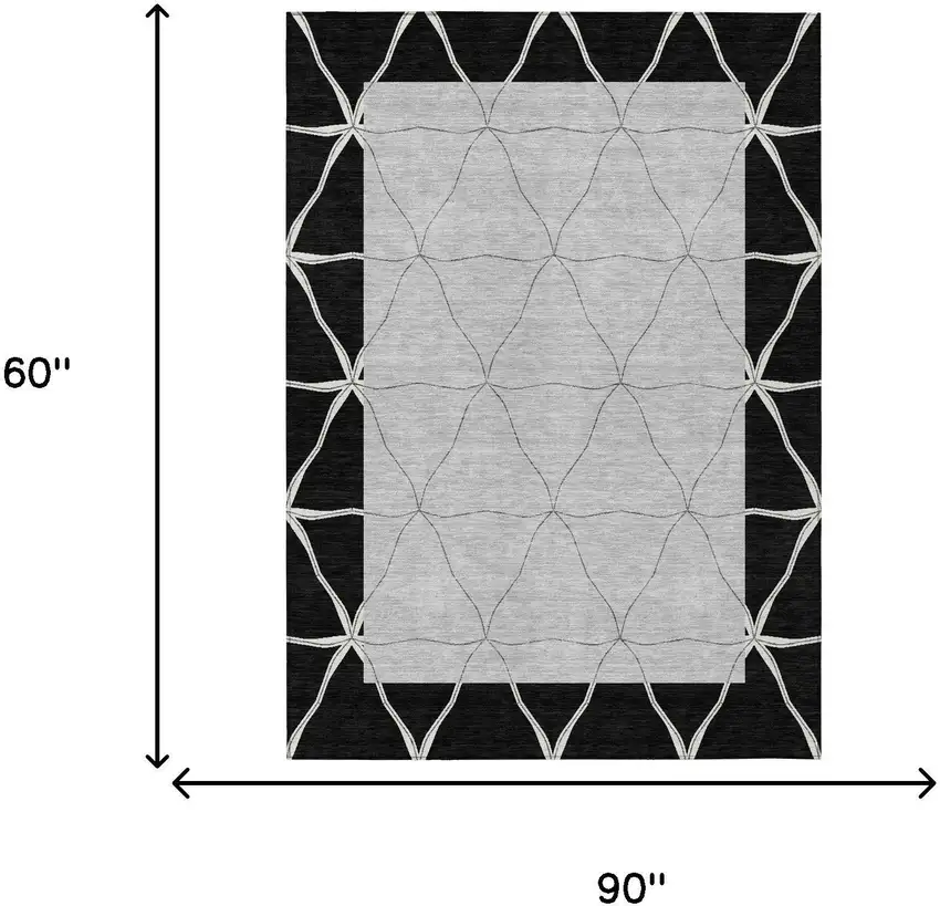 Black And Silver Geometric Washable Indoor Outdoor Area Rug Photo 5